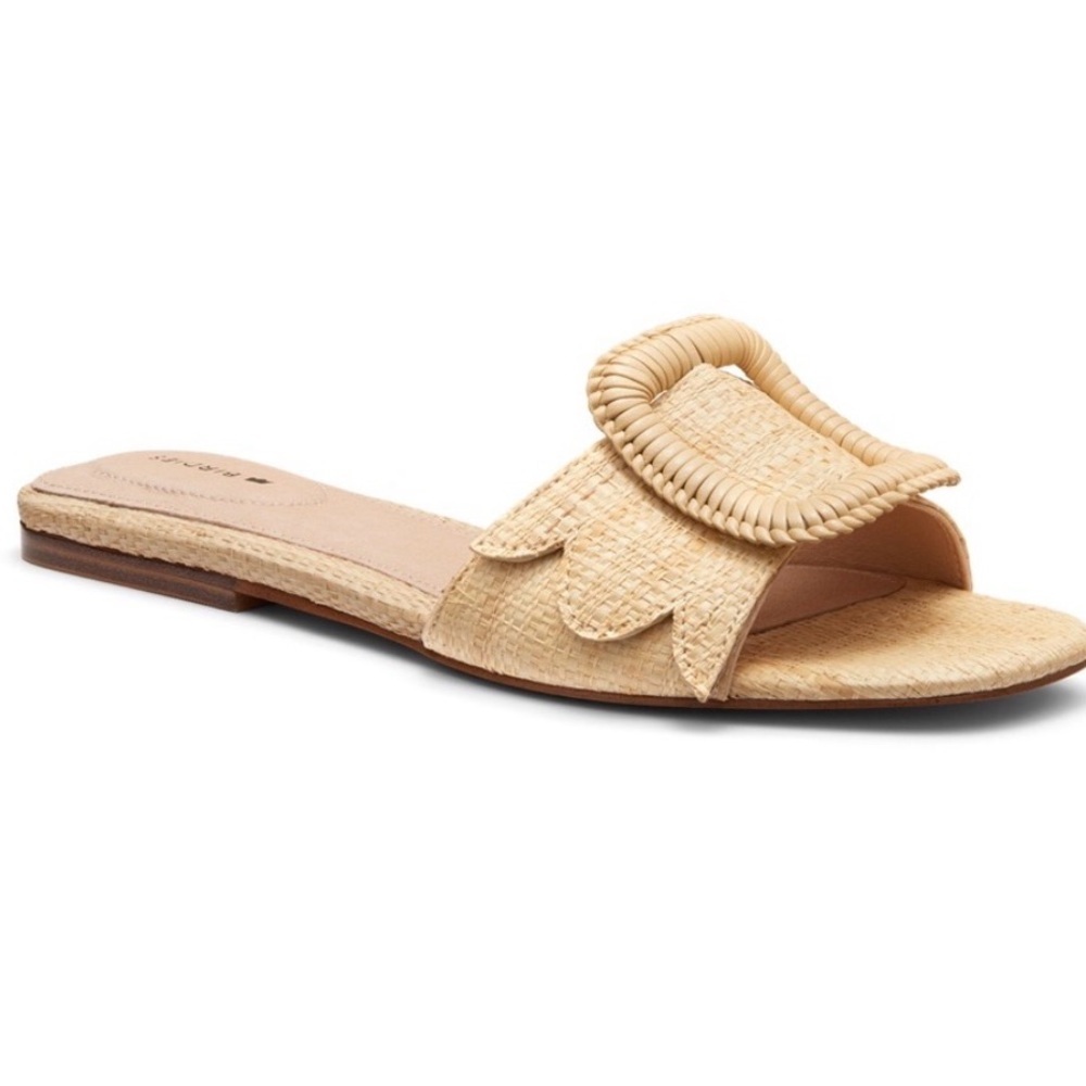 Birdies Beige Woven Buckle Slide Sandals